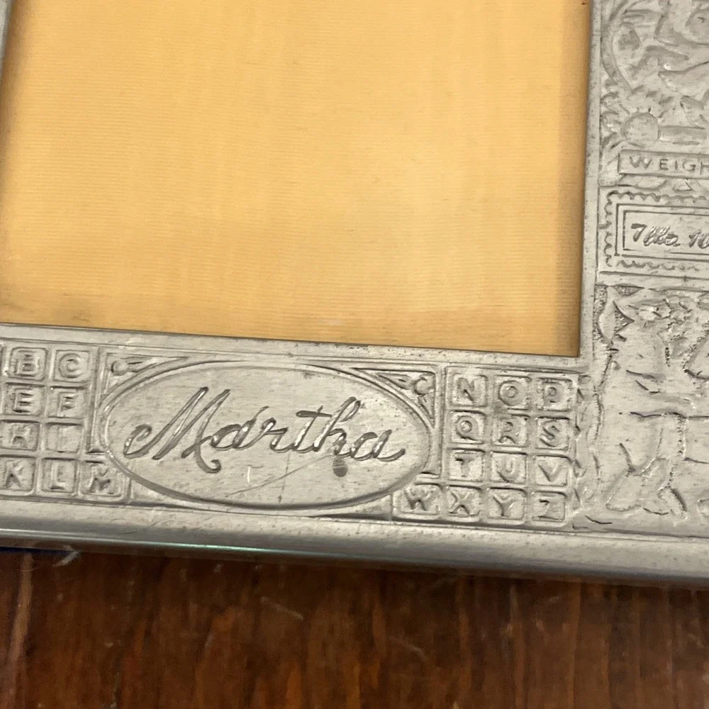 3 Vtg Silver Pewter Empire Ornate Baby Birth Record Photo Frame Portrait Engrave